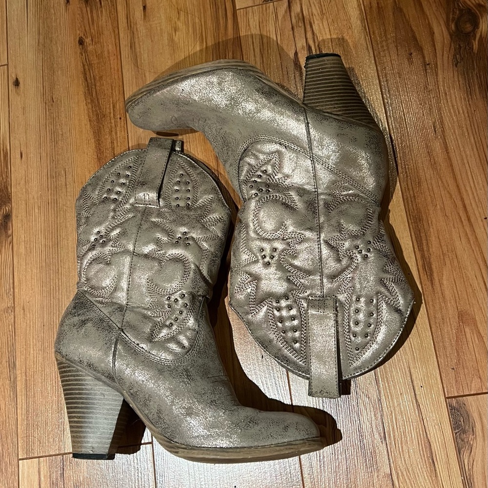 Silver Western Ankle Boots